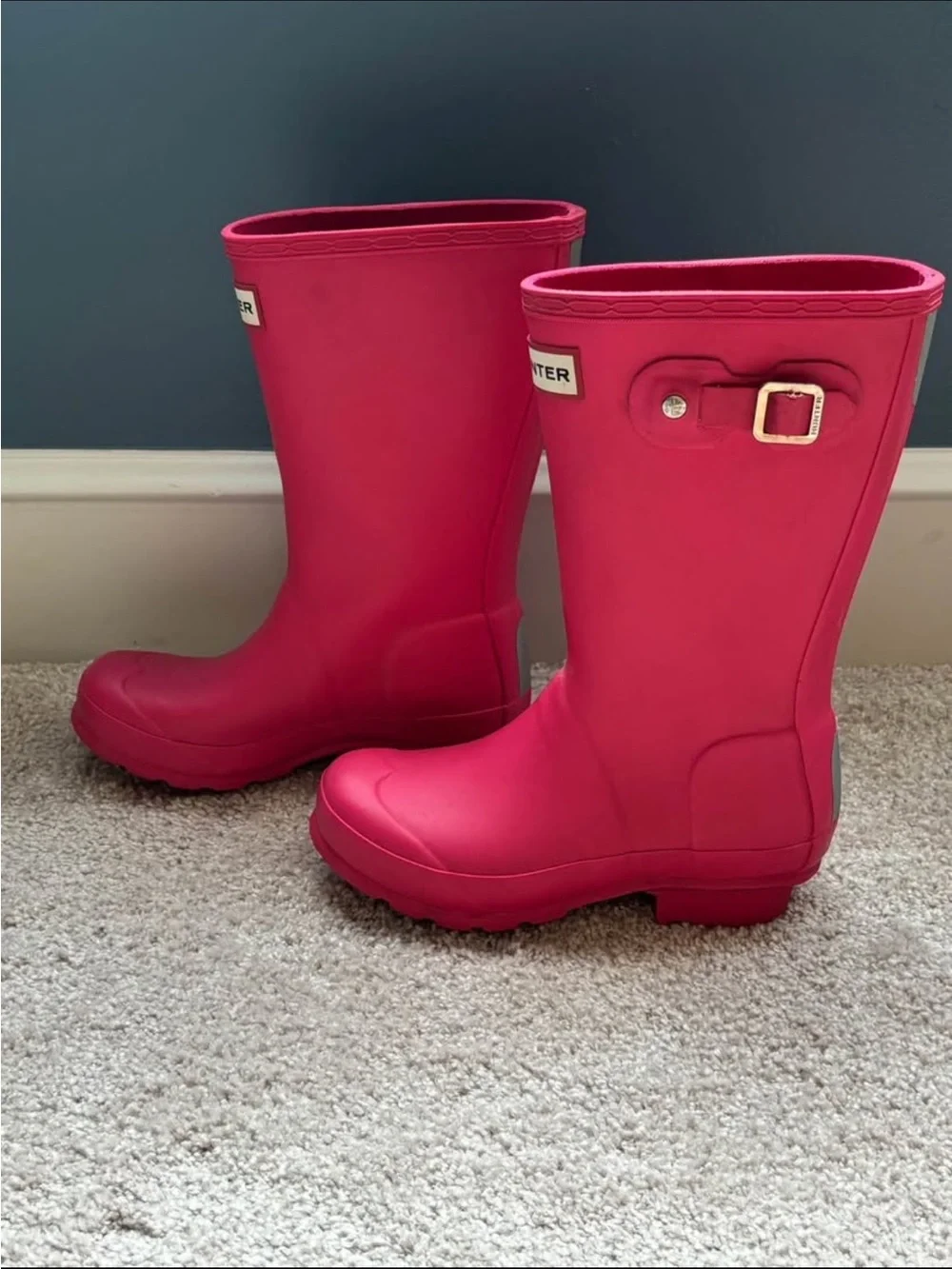 Hunter Bright Pink Mid-Calf Rain Boots with Buckle